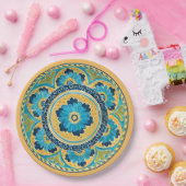 Assiettes En Carton Carrelage bleu Floral Mexicain (Fête)