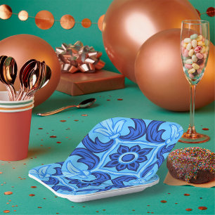 Assiettes En Carton Carrelage bleu Floral Motif Vintage Méditerranée