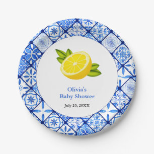 Assiettes En Carton Carrelage bleu italien Baby shower de citron médit