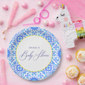 Assiettes En Carton Carrelage bleu italien Ligne jaune Baby shower Scr (Fête)