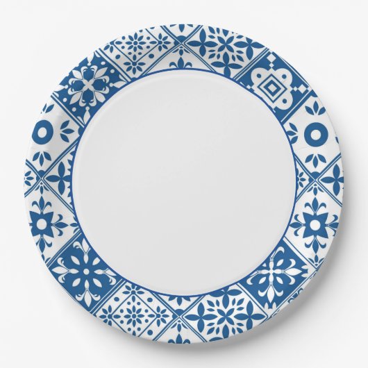 Assiettes En Carton Carrelage bleu Santorin thème grec/espagnol (Devant)