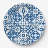 Assiettes En Carton Carrelage bleu Santorin thème grec/espagnol (Devant)