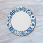 Assiettes En Carton Carrelage bleu Santorin thème grec/espagnol<br><div class="desc">Plaques de papier-douche dansantes Queen,  d'inspiration méditerranéenne grecque musicale bleue carrelée.</div>
