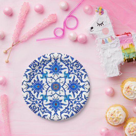 Assiettes En Carton Carrelage chinois Art Nouveau - Cobalt Bleu & Blan (Fête)