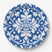 Assiettes En Carton Carrelage Damas Orné Bleu et Blanc (Devant)