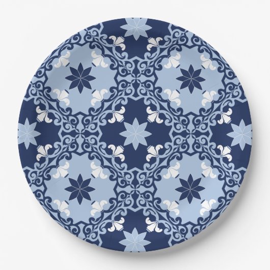 Assiettes En Carton Carrelage décoratif bleu ornemental géométrique ma (Devant)