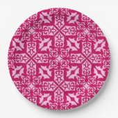 Assiettes En Carton Carrelage marocain Motif, Fuchsia et Pastel Pink (Devant)