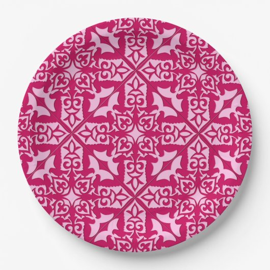 Assiettes En Carton Carrelage marocain Motif, Fuchsia et Pastel Pink (Devant)