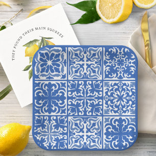 Assiettes En Carton Carrelage Méditerranéen Bleu Mariage ou Enterremen