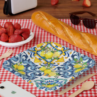 Assiettes En Carton Carrelage méditerranéen clair Sicilien Citrus Lemo