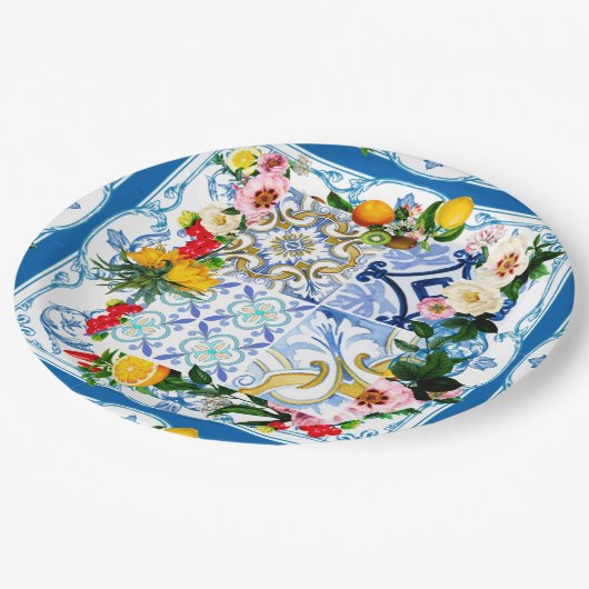 Assiettes En Carton Carrelage méditerranéen, majolica, style sicilien (Angle)