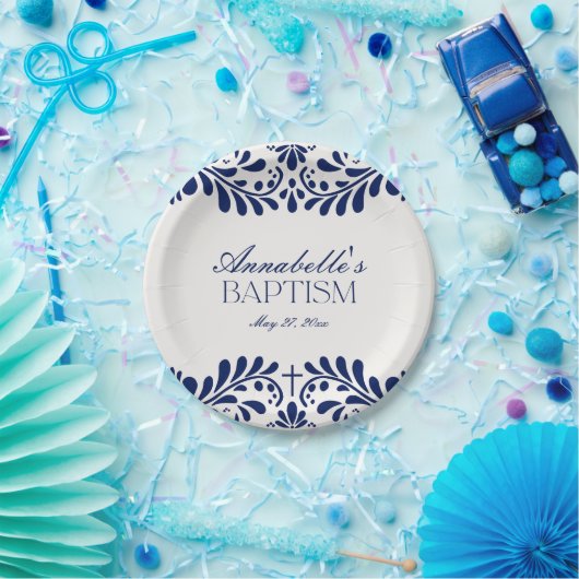 Assiettes En Carton Carrelage Talavera bleu Espagne Fiesta Baptême (Fête)