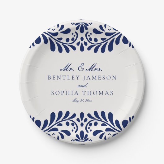 Assiettes En Carton Carrelage Talavera bleu Espagne Mariage Fiesta (Devant)