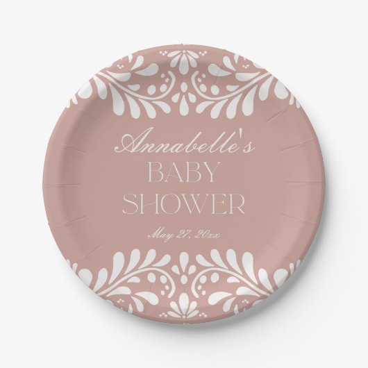 Assiettes En Carton Carrelage Talavera rose Baby shower Fiesta espagno (Devant)