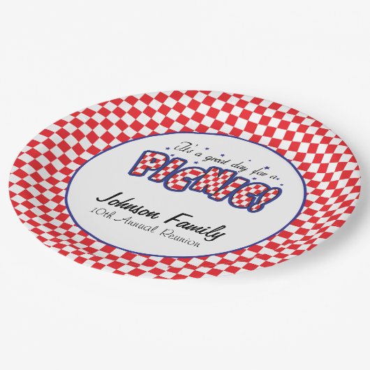 Assiettes En Carton Carrés À damiers rouges et blancs | Pique-nique (Angle)