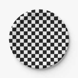 Assiettes En Carton Carrés Checkered noirs et blancs