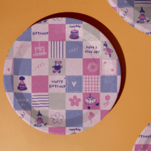 Assiettes En Carton Carrés d'anniversaire mignons – Motif moderne rose