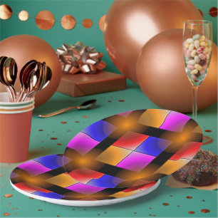 Assiettes En Carton Carrés de couleur vive sur arrière - plan noir