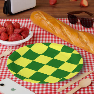 Assiettes En Carton Carrés jaunes et verts