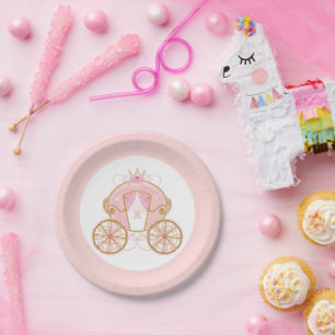 Assiettes En Carton Carrosse de la Princesse Royale Rose et Or Fête d'