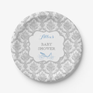 Assiettes En Carton Carrosse de prince de conte de fées en damas bleu