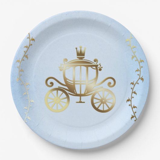 Assiettes En Carton Carrosse doré élégant Histoire bleue Royale (Devant)