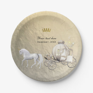 Assiettes En Carton Carrosse et licorne de conte de fée de princesse r
