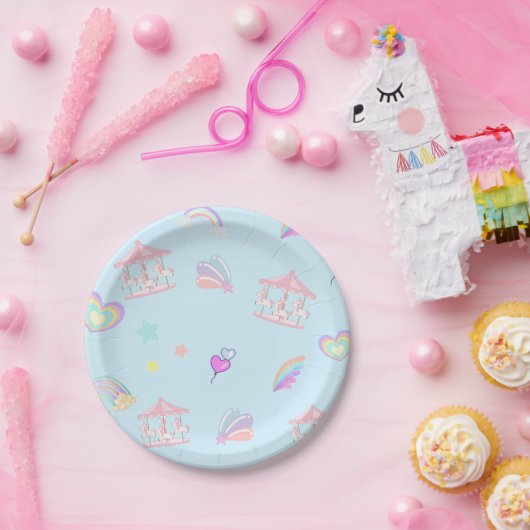 Assiettes En Carton Carrousel arc-en-ciel magique Unicorn anniversaire (Fête)