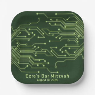 Assiettes En Carton Carte de circuit d'ordinateur vert Barre Mitzvah