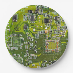 Assiettes En Carton Carte de circuit Geek d'ordinateur vert clair
