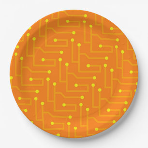 Assiettes En Carton Carte de circuit informatique Modern Tech Orange j
