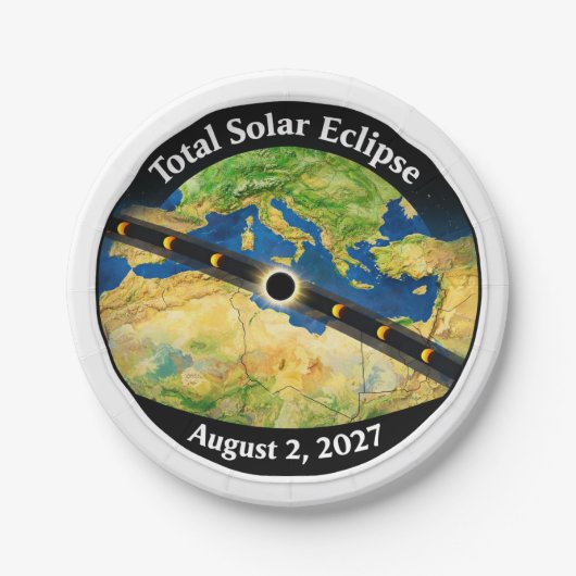 Assiettes En Carton Carte de l'éclipse solaire totale 2027 (Devant)