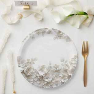 Assiettes En Carton Carte de mariage burgundy à motif floral blanc 3D