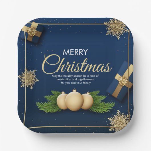 Assiettes En Carton Carte de Noël Golden Snowflakes, Joyeux Noël (Recto)