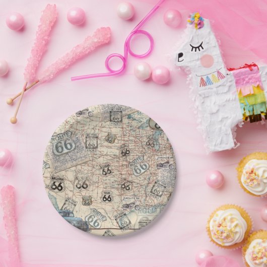 Assiettes En Carton Carte de route de l'itinéraire 66 (Fête)