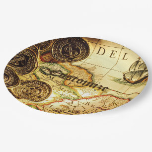 Assiettes En Carton Carte de trésor d'or de pirates
