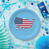 Assiettes En Carton Carte des États-Unis et drapeau blanc rouge bleu (Fête)