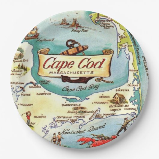 Assiettes En Carton Carte du Cap Cod MA  (Devant)