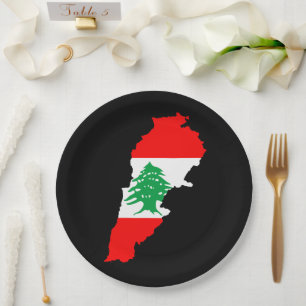 Assiettes En Carton Carte du Liban avec drapeau