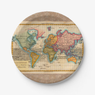 Assiettes En Carton Carte du Monde 1780 Bonne Antique Planisphère