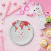 Assiettes En Carton Carte du monde aquarelle Destination Mariage Monog (Fête)