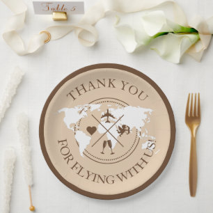 Assiettes En Carton Carte du monde Boho Beige Mariage décoré sur le th