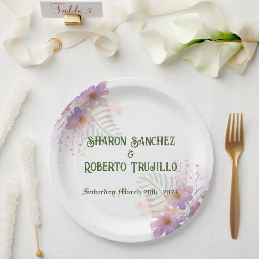 Assiettes En Carton Carte Fleur sauvage violette (Mariage)