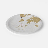 Assiettes En Carton Carte Gold Foil World Destination Mariage Monogram (Angle)