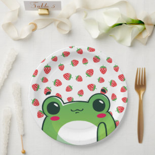 Assiettes En Carton Carte postale Grenouille aux fraises Kawaii