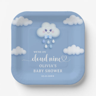 Assiettes En Carton Cartoon peluche nuage blanc 9 bleu baby shower gar