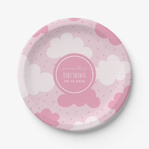 Assiettes En Carton Cartoon rose et blanc Nuages Fille Baby shower mig