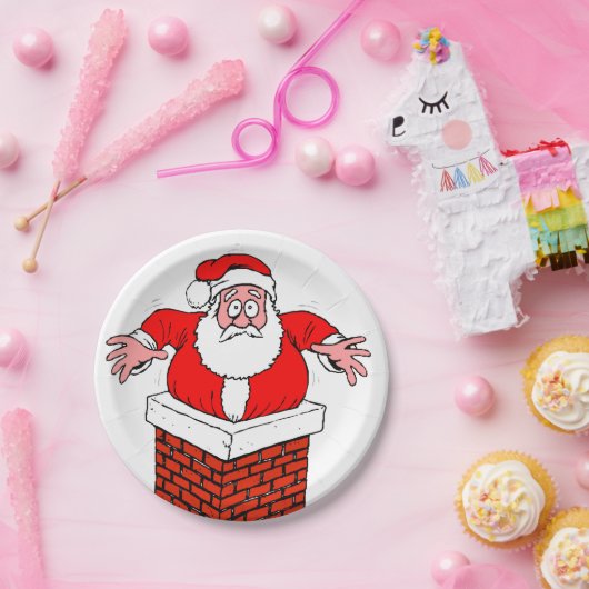 Assiettes En Carton cartoon Santa Claus got stuck in the chimney (Fête)