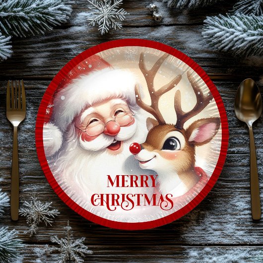 Assiettes En Carton Cartoon Santa Claus Rudolph Christmas Plates