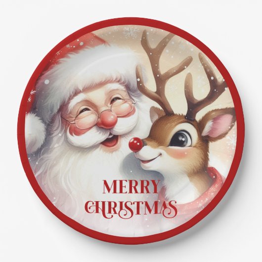 Assiettes En Carton Cartoon Santa Claus Rudolph Christmas Plates (Devant)